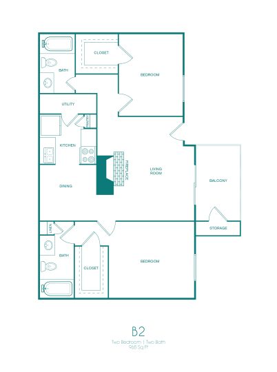 floor plan of the two bedroom apartment at The Westmount at Copper Mill